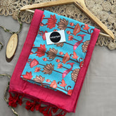 Gajri Handloom Khadi Cotton Saree With Flower Print Blouse